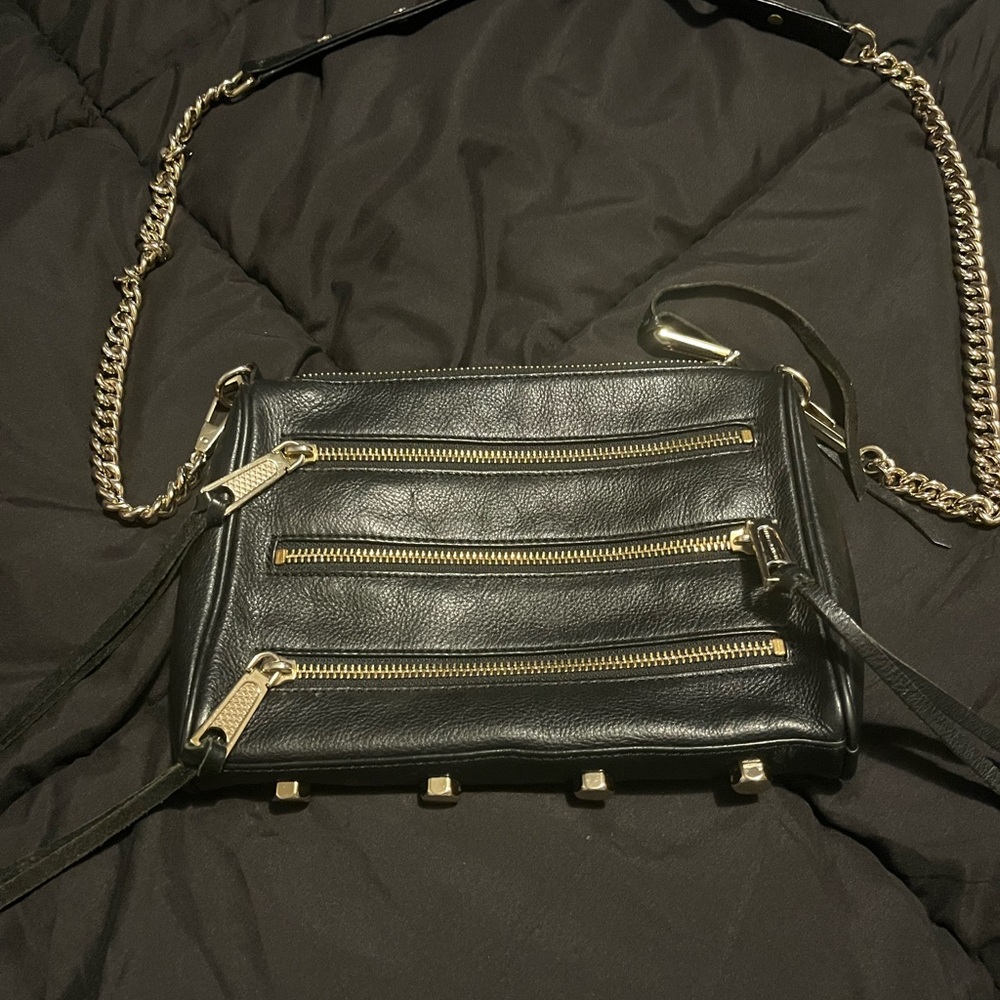 Rebecca Minkoff Black and Gold Shoulder Bag with Chain Strap